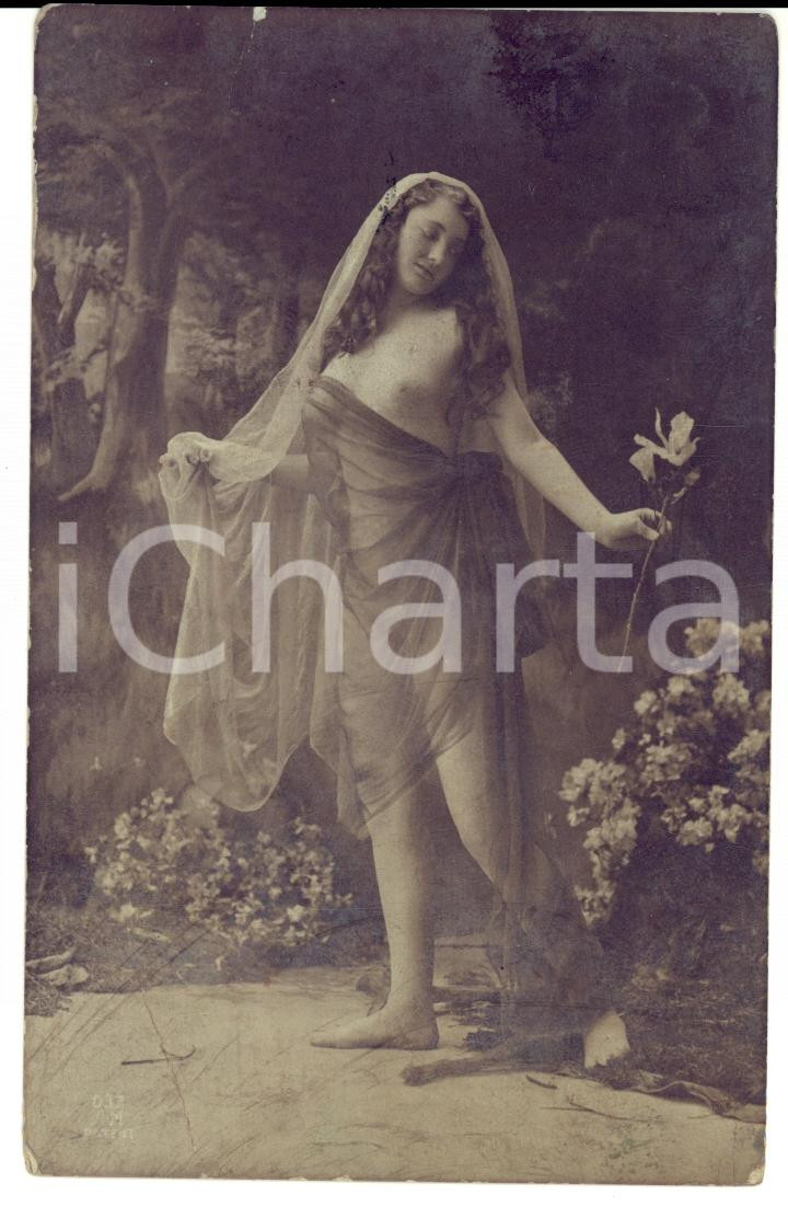 Cartolina originale da collezione 1914 Giovane donna coperta da veli trasparenti Cartolina EROTICA VINTAGE FP 1