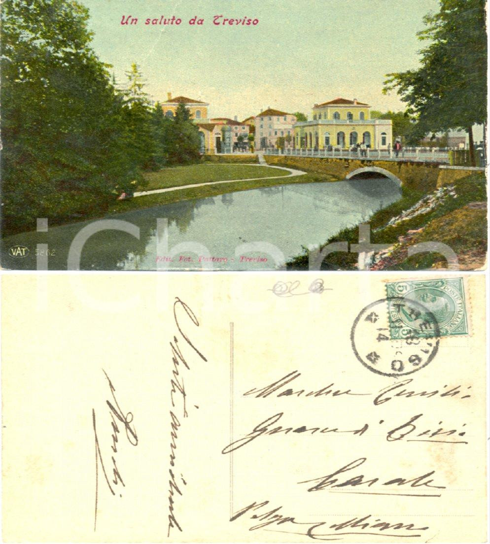 Cartolina originale da collezione 1914 TREVISO Veduta con il fiume Cartolina a Emilio GUASCO DI BISIO FP VG 1