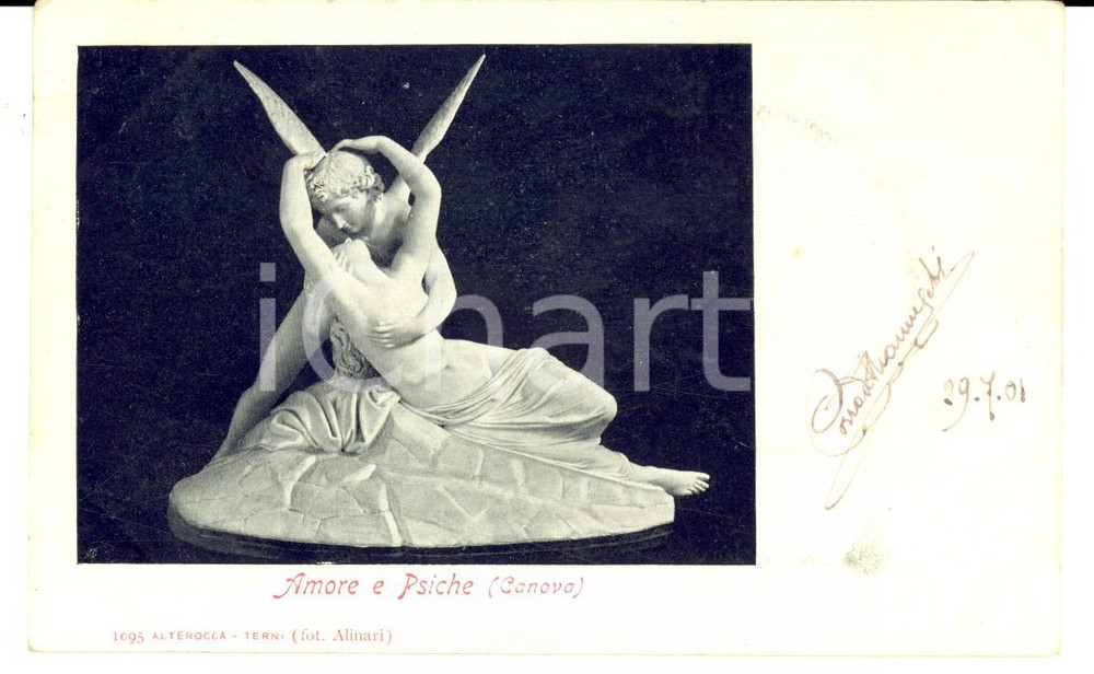 Autografo originale 1901 CANOVA Amore e Psiche *Cartolina autografo Corrado MANNESCHI FP VG 1