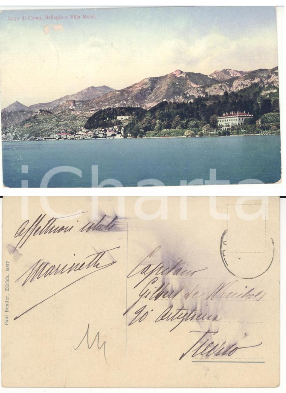 Cartolina originale da collezione 1920 ca BELLAGIO (VR) Villa Melzi *Cartolina a Igino Gilbert DE WINCKELS FP VG 1