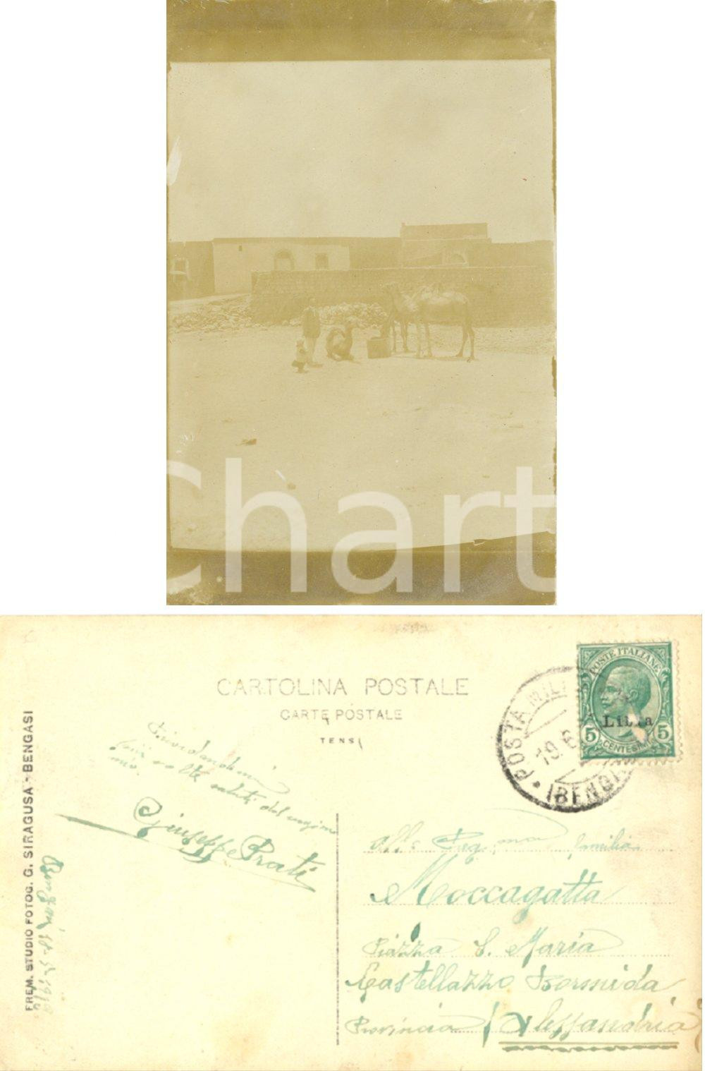 Fotografia d epoca originale 1919 BENGASI LIBIA Giuseppe PRATI posa con figlia e cammelli Foto SIRAGUSA 1