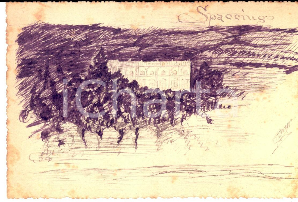 Cartolina originale da collezione 1910 ca Cartolina DISEGNATA A MANO con antico palazzo Ill. CALDERARO FP NV 1