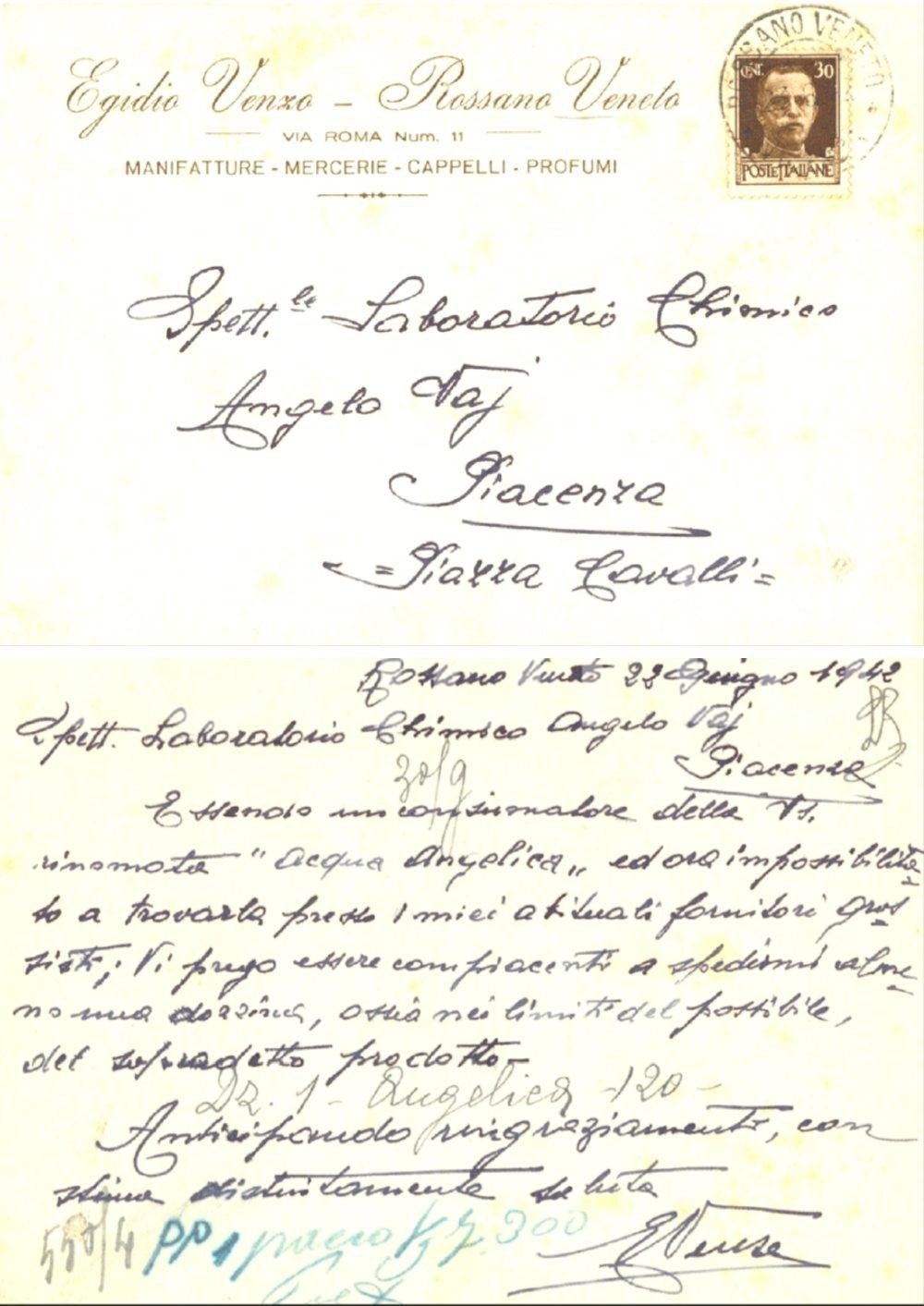 Cartolina originale da collezione 1942 ROSSANO VENETO VI Cartolina Egidio VENZO al laboratorio ANGELO VAJ 1