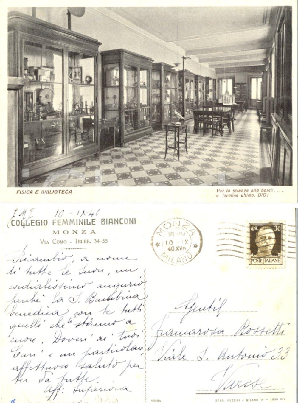 Autografo originale 1940 MONZA Collegio Femminile BIANCONI Biblioteca Autografo suor Francesca BOLIS 1