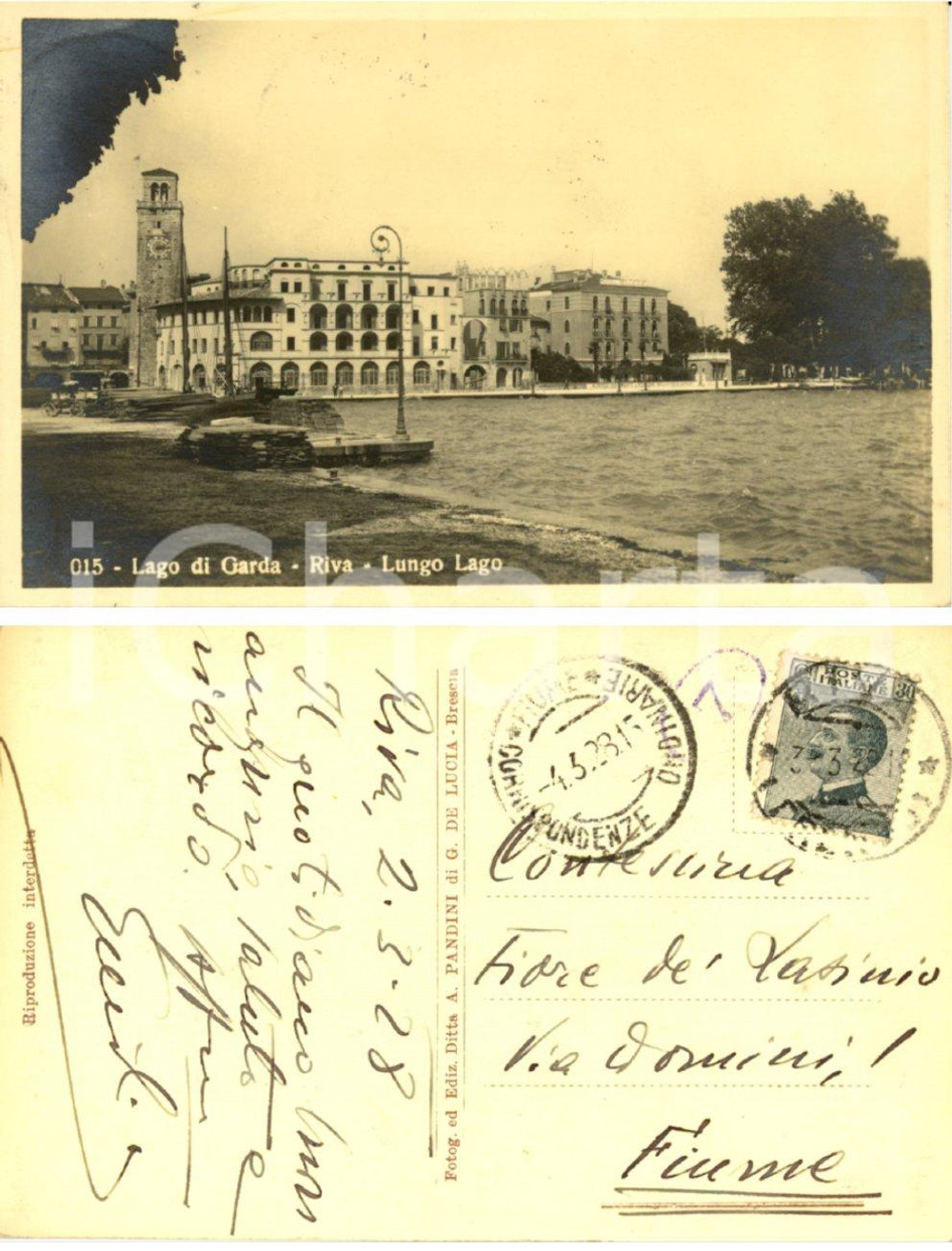 Autografo originale 1928 RIVA DEL GARDA Lungo Lago Autografo Emilio VON MOLARI a Fiore LASINIO 1