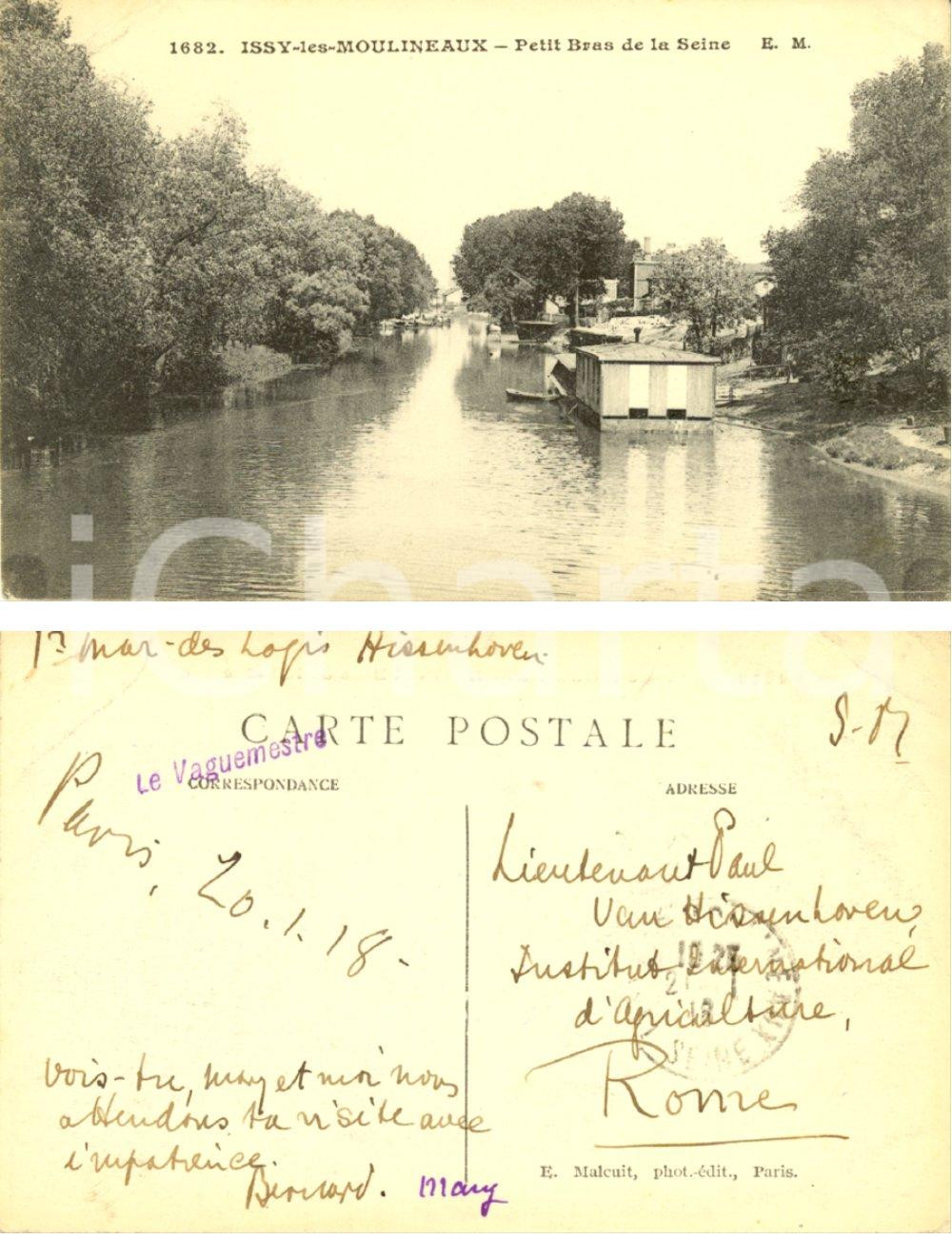 Autografo originale 1918 ISSYLESMOULINEAUX F Bras de la Seine Bernard VAN HISSENHOVEN Ã  Paul 1