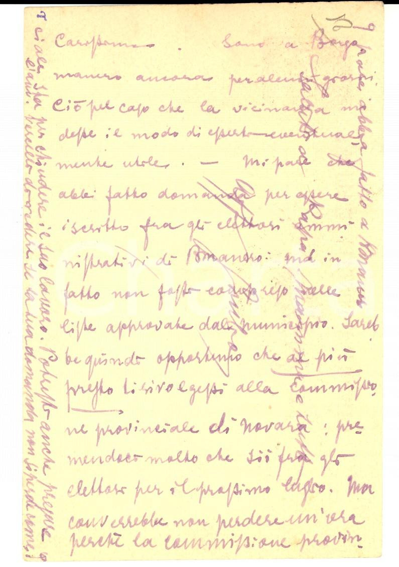 Cartolina originale da collezione 1907 BORGOMANERO Iscrizione architetto Giovanni MOLLI tra gli elettori comunali 1