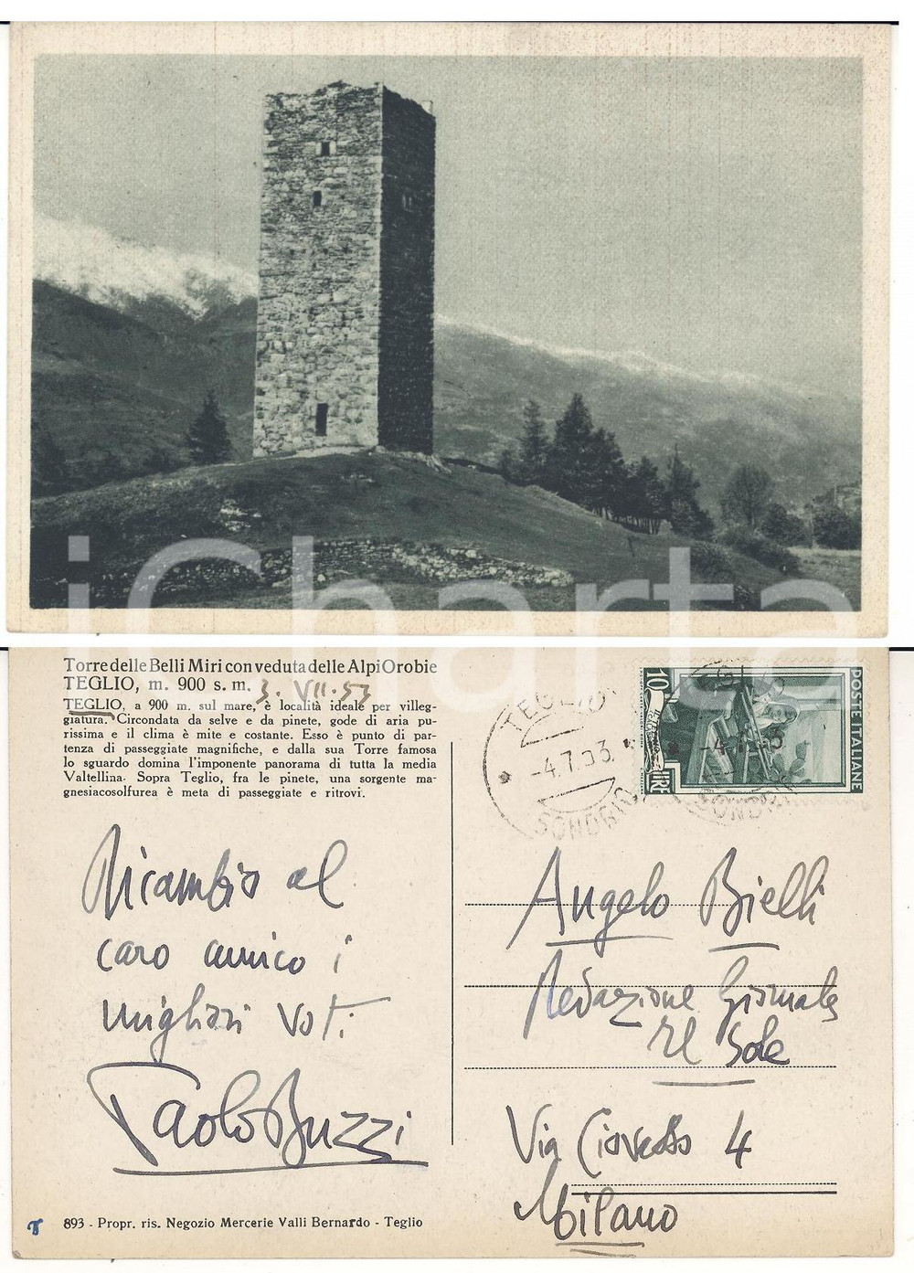Autografo originale 1953 FUTURISMO Cartolina Poeta Paolo BUZZI  AUTOGRAFO 1