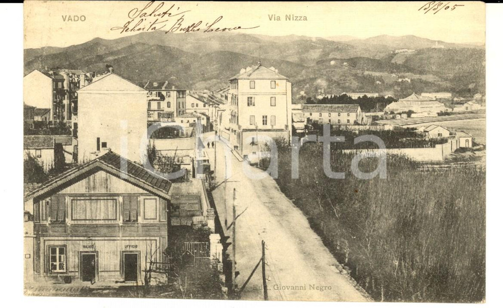 Autografo originale 1905 VADO LIGURE (SV) Via Nizza *Cartolina Felicita BUZZI LEONE FP VG 1