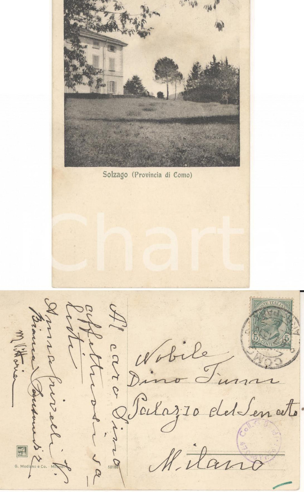 Autografo originale 1910 SOLZAGO (CO) Cartolina autografa Anna e Maria Vittoria CRIVELLI VISCONTI 1