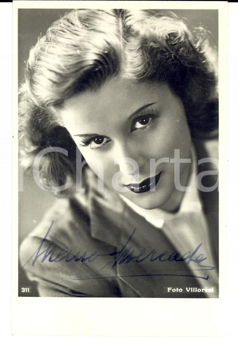 Autografo originale 1950 ca CINEMA Attrice Maria MERCADER DE SICA Fotografia AUTOGRAFATA 1