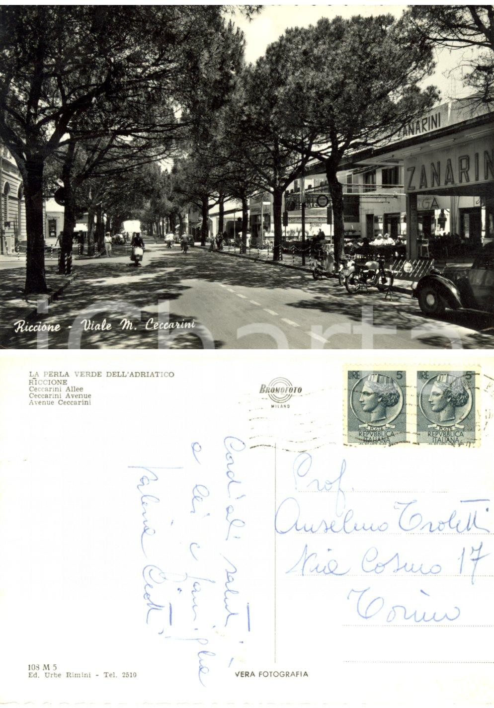 Autografo originale 1957 RICCIONE RN Viale Ceccarini Autografo Valeria CIOTTI ad Anselmo TROLETTI 1
