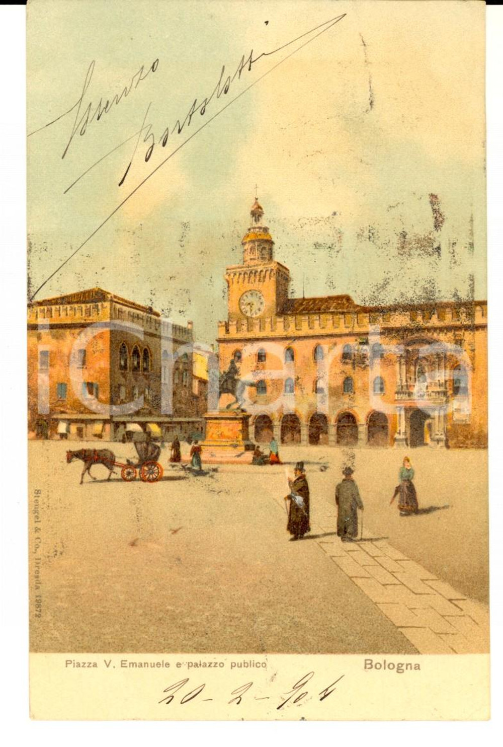 Autografo originale 1904 BOLOGNA Piazza Vittorio Emanuele *Autografo dott. Lorenzo BORTOLOTTI 1