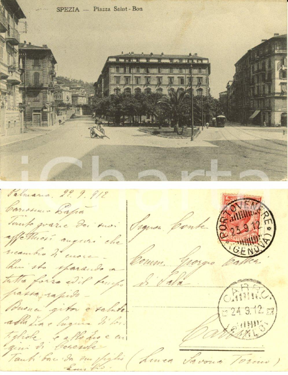 Autografo originale 1912 LA SPEZIA Piazza SaintBon Autografo conte Emilio CALLERI DI SALA FP VG 1