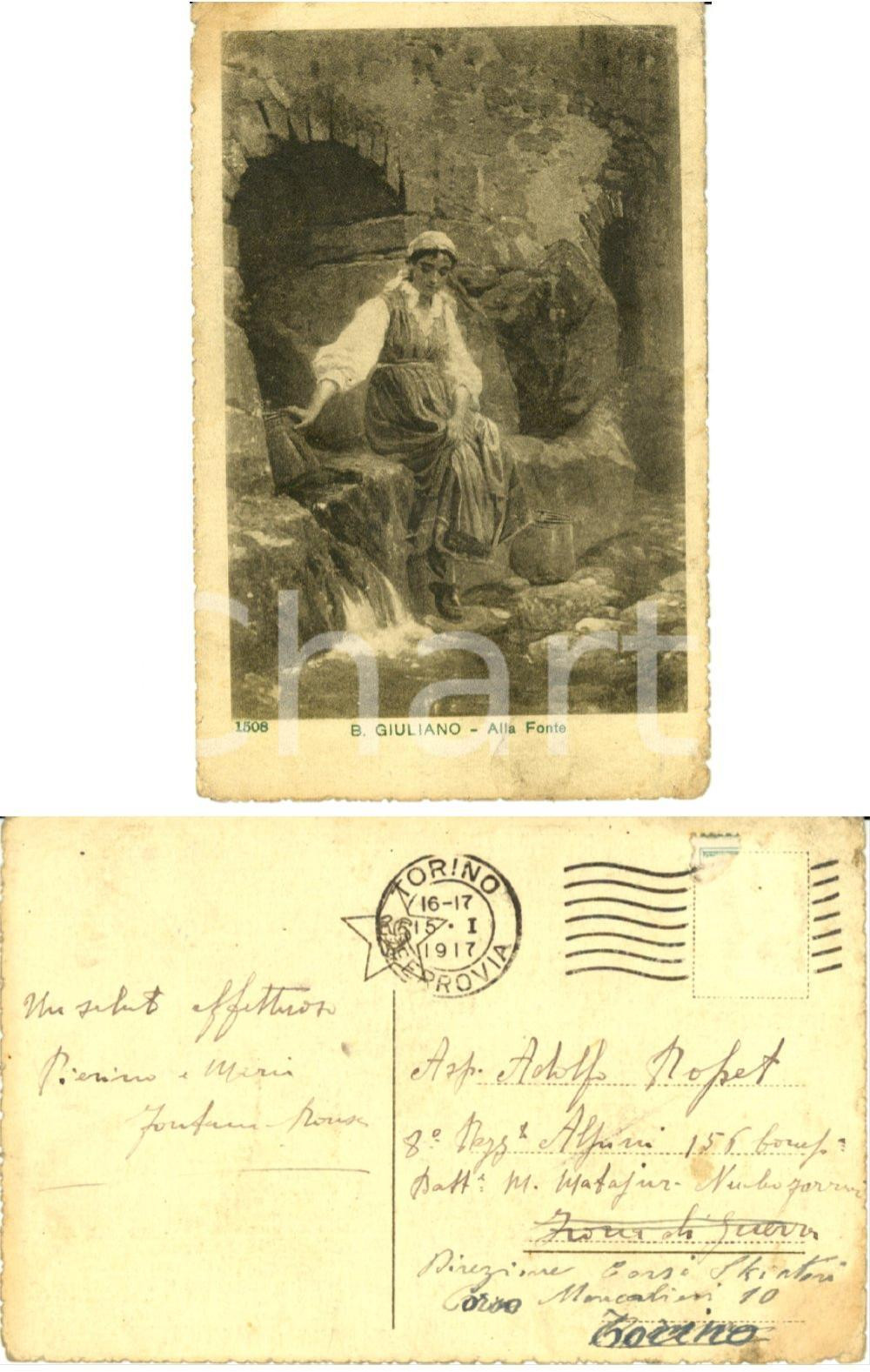 Autografo originale 1917 B. GIULIANO Alla fonte  Autografo Pietro FONTANA ROUX FP VG 1