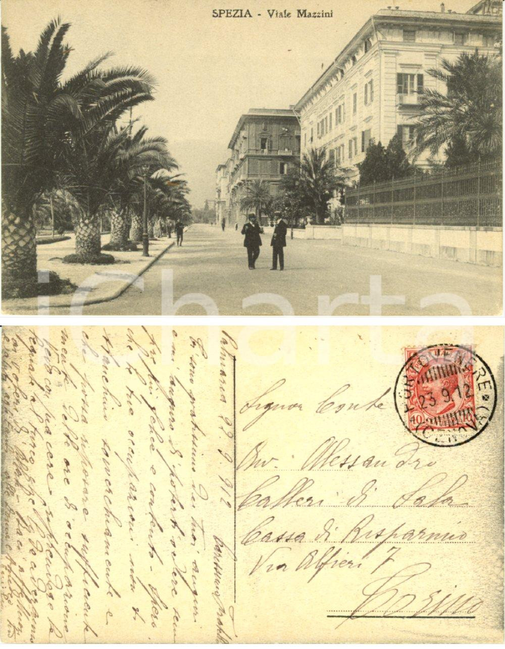 Autografo originale 1912 LA SPEZIA Viale Mazzini Autografo conte Emilio CALLERI DI SALA FP VG 1