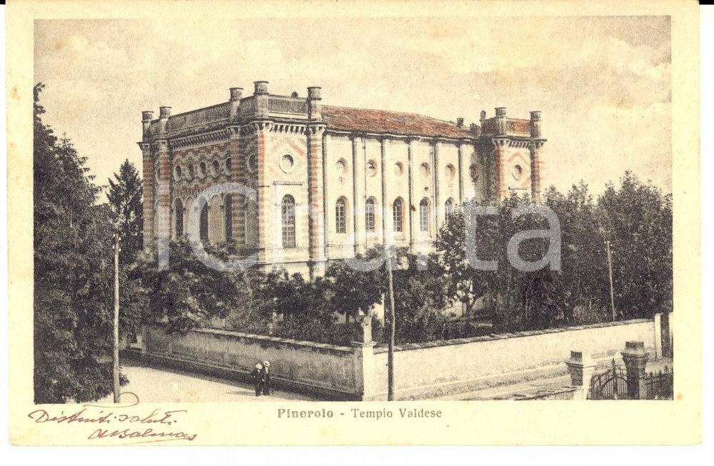 Cartolina originale da collezione 1920 PINEROLO TO Tempio Valdese Cartolina a Maria TIEPOLO OGGIONI FP VG 1