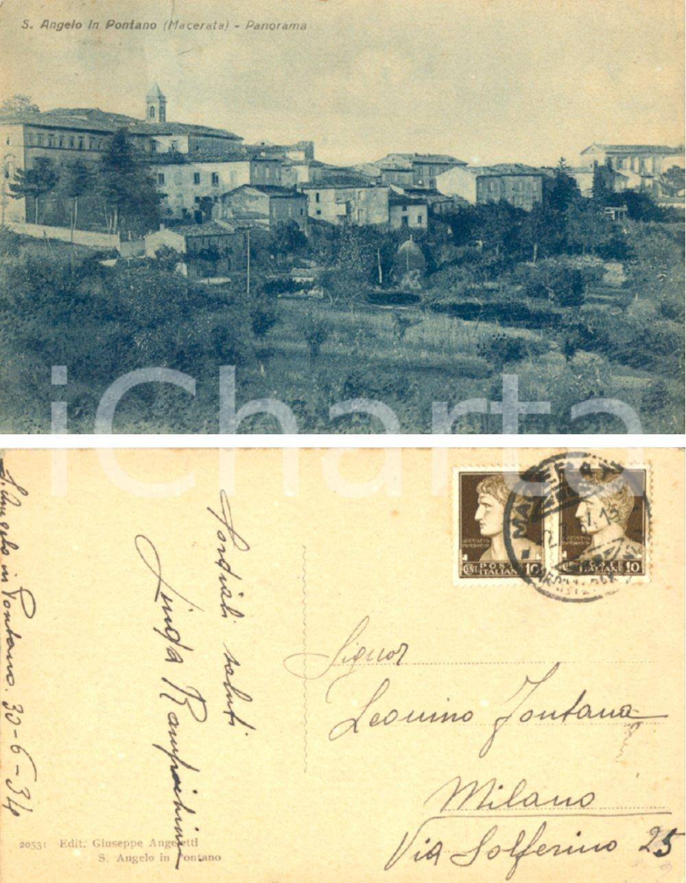 Autografo originale 1934 SANT'ANGELO IN PONTANO (MC) Panorama *Cartolina Linda VIRGILI RAMPICHINI 1