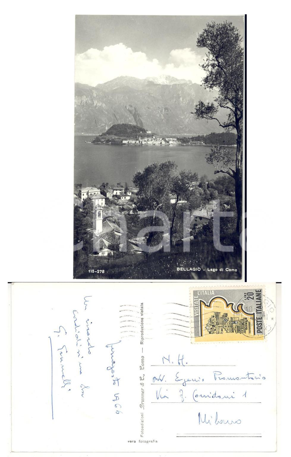 Autografo originale 1966 BELLAGIO CO Veduta panoramica Cartolina Guido GRUMELLI FP VG 1