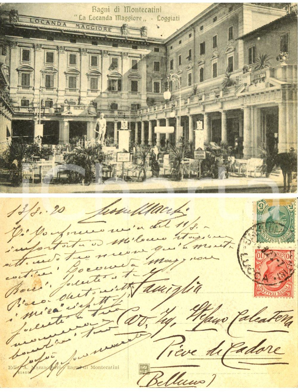 Cartolina originale da collezione 1920 MONTECATINI PT Locanda maggiore Cartolina all ing. Stefano CALCATERRA 1