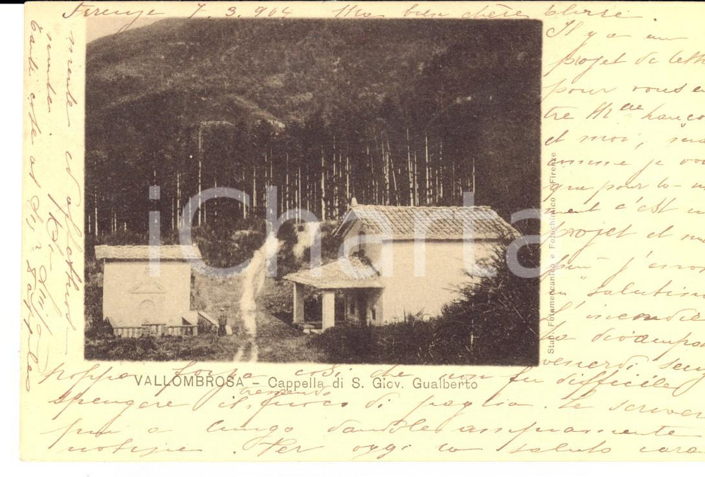 Cartolina originale da collezione 1904 VALLOMBROSA Cappella San Giovanni Gualberto Cartolina a Elvire DAPPLES 1