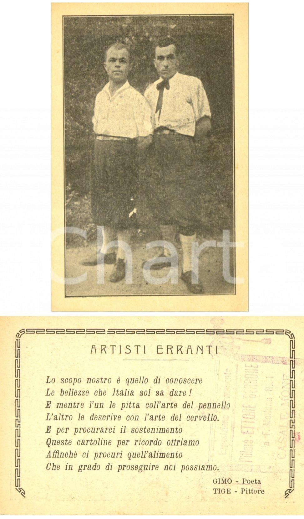Cartolina originale da collezione 1915 ca ARTISTI ERRANTI GIMO poeta e TIGE scrittore Cartolina RARISSIMA 1