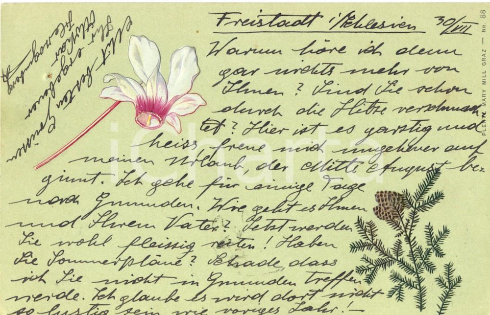 Autografo originale 1900 FREISTADT Au Ottokar HERZOGENBERG sulla calda estate austriaca Autografo 1