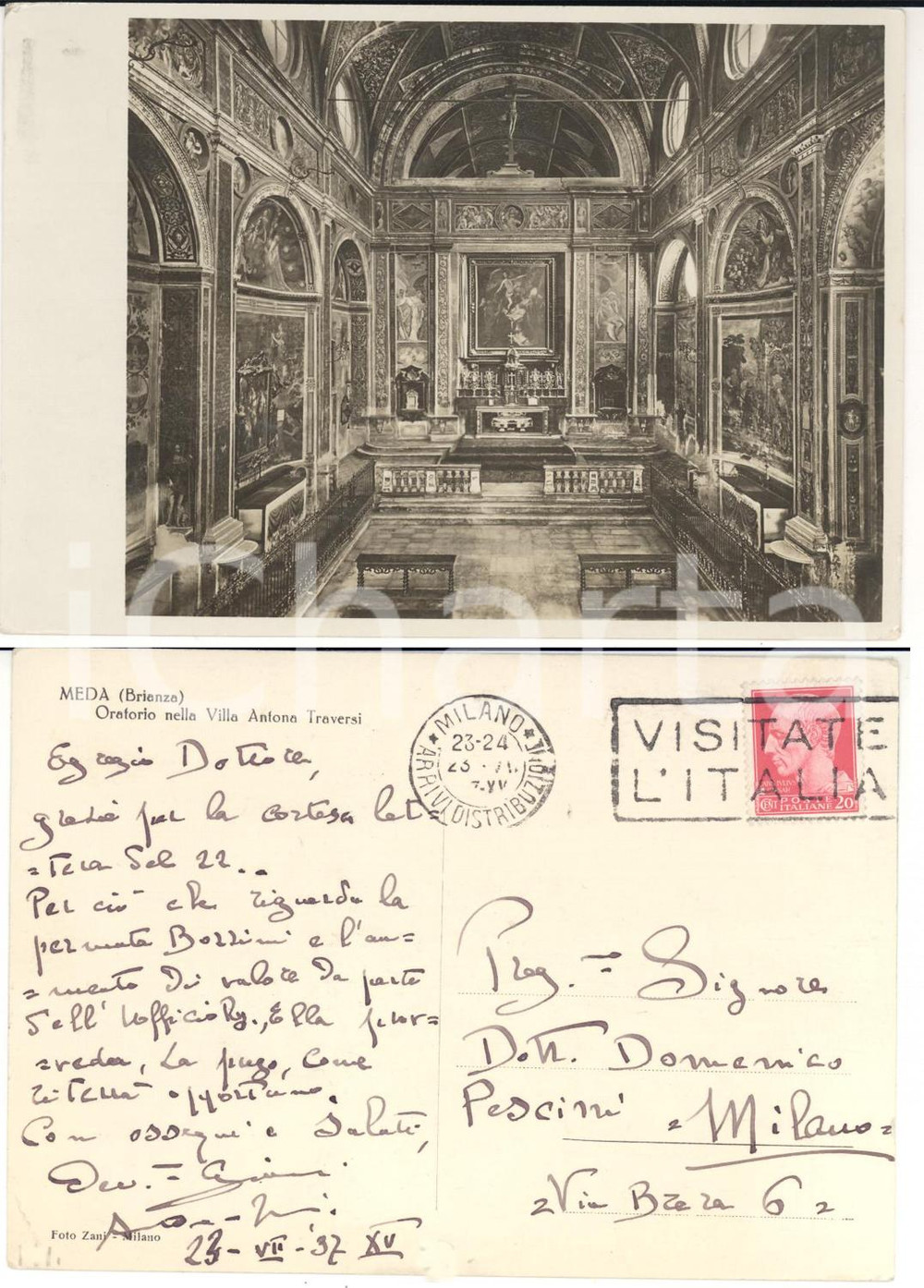 Autografo originale 1937 MEDA MI Oratorio villa Autografo Giannino ANTONA TRAVERSI FG VG 1