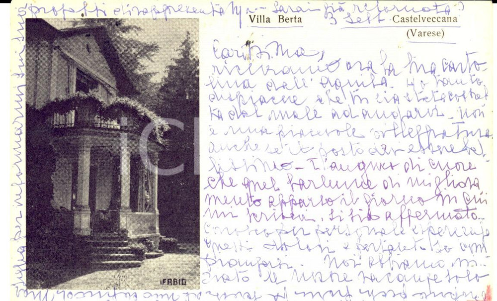 Autografo originale 1966 CASTELVECCANA VA Villa BERTA Cartolina alla contessa Emma RUGGIERI FP VG 1