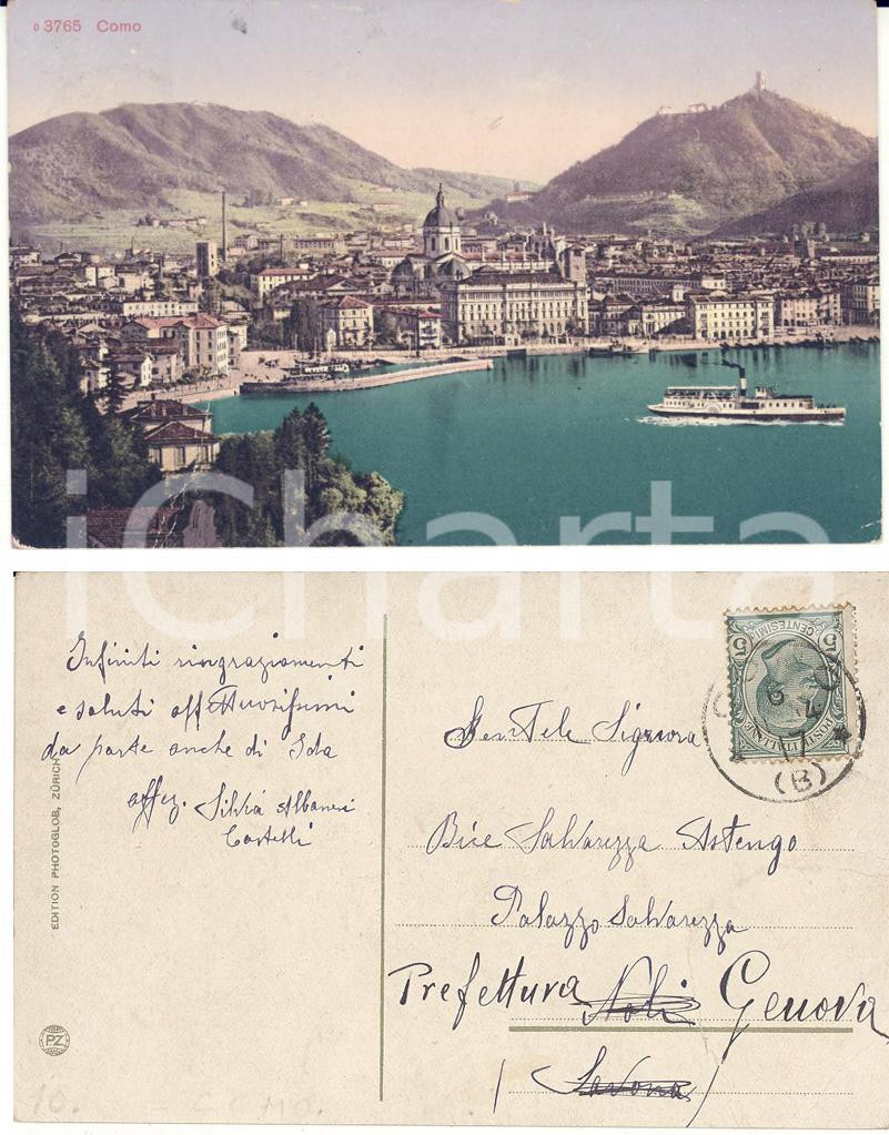 Cartolina originale da collezione 1917 COMO Veduta lago Cartolina Silvia ALBANESI CASTELLI a Bice SALVAREZZA 1
