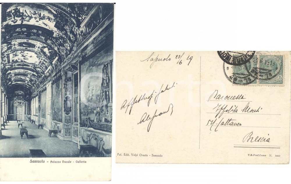Autografo originale 1919 SASSUOLO (MO) Palazzo Ducale *Cartolina a baronessa Ippolita MONTI 1