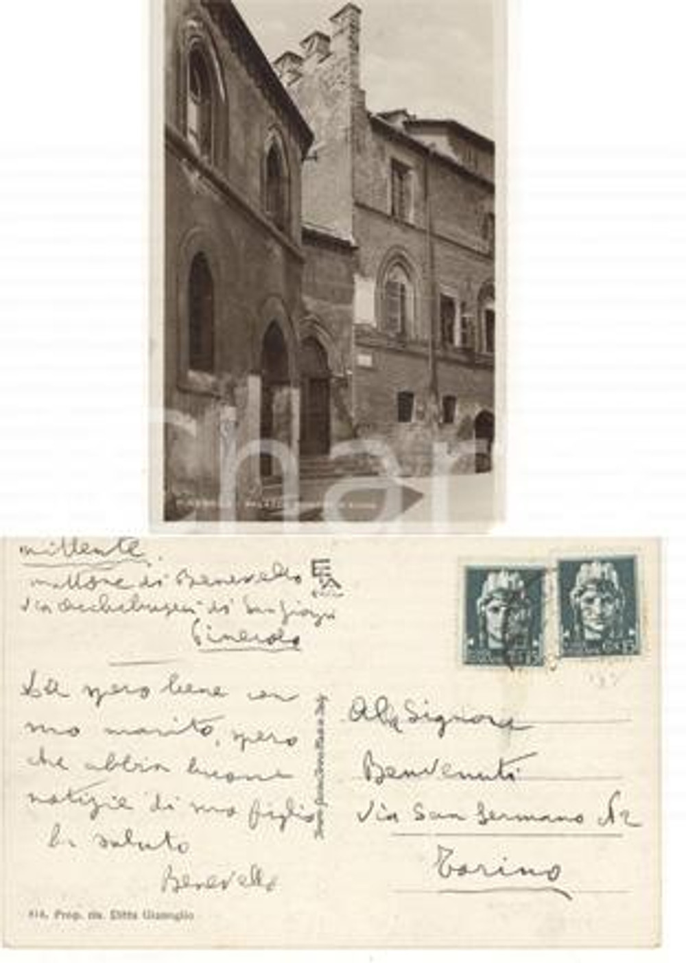 Autografo originale 1940 ca PINEROLO (TO) Cartolina con autografo conte MATTONE DI BENEVELLO FP VG 1