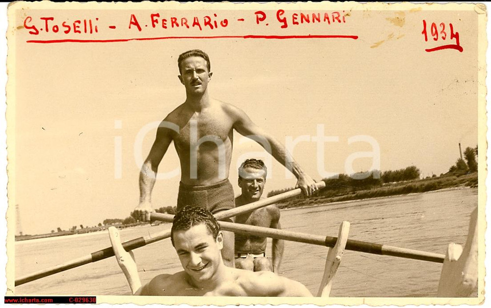 Cartolina originale da collezione 1934 CANOTTAGGIO Paolo GENNARI con TOSELLI e FERRARIO Fotografia 1