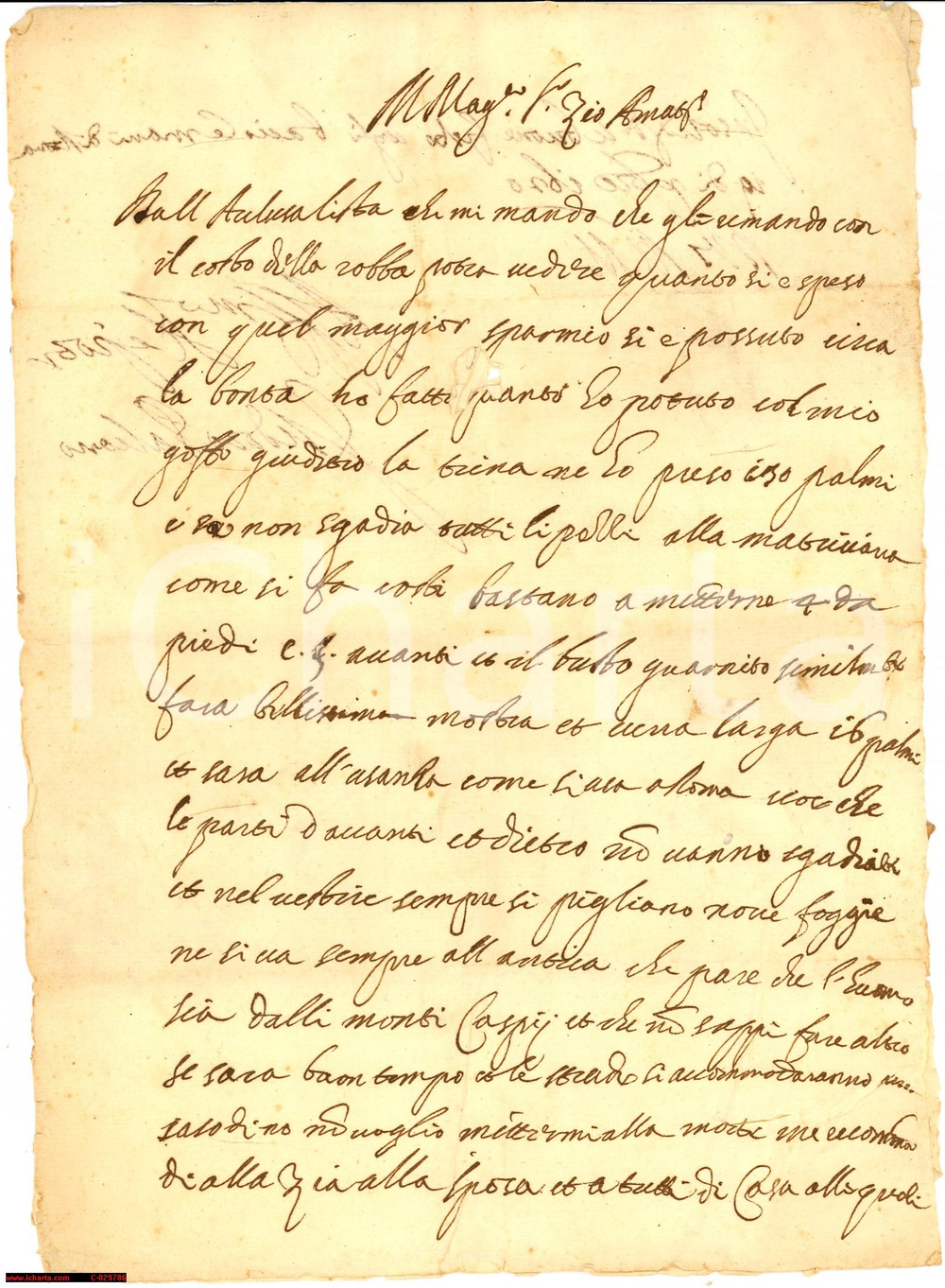 Manoscritto, lettera originale 1620 POGGIO CATINO fornitura tessuti abbigliamento 1