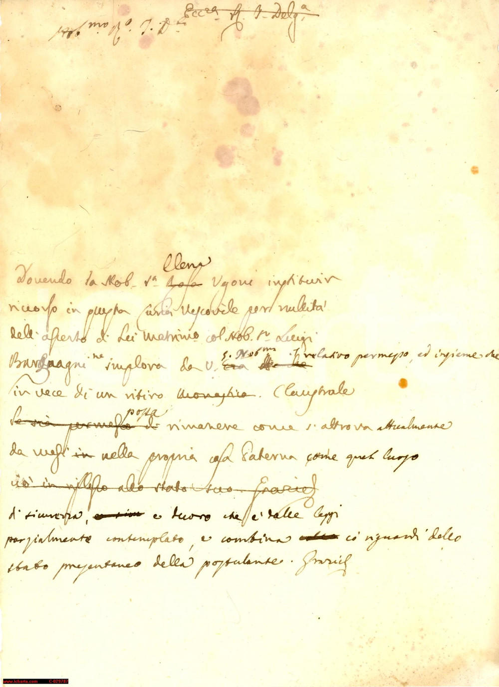 Manoscritto, lettera originale fine  700 Area BRESCIA Istanza nobildonna rientro casa paterna Manoscritto 1