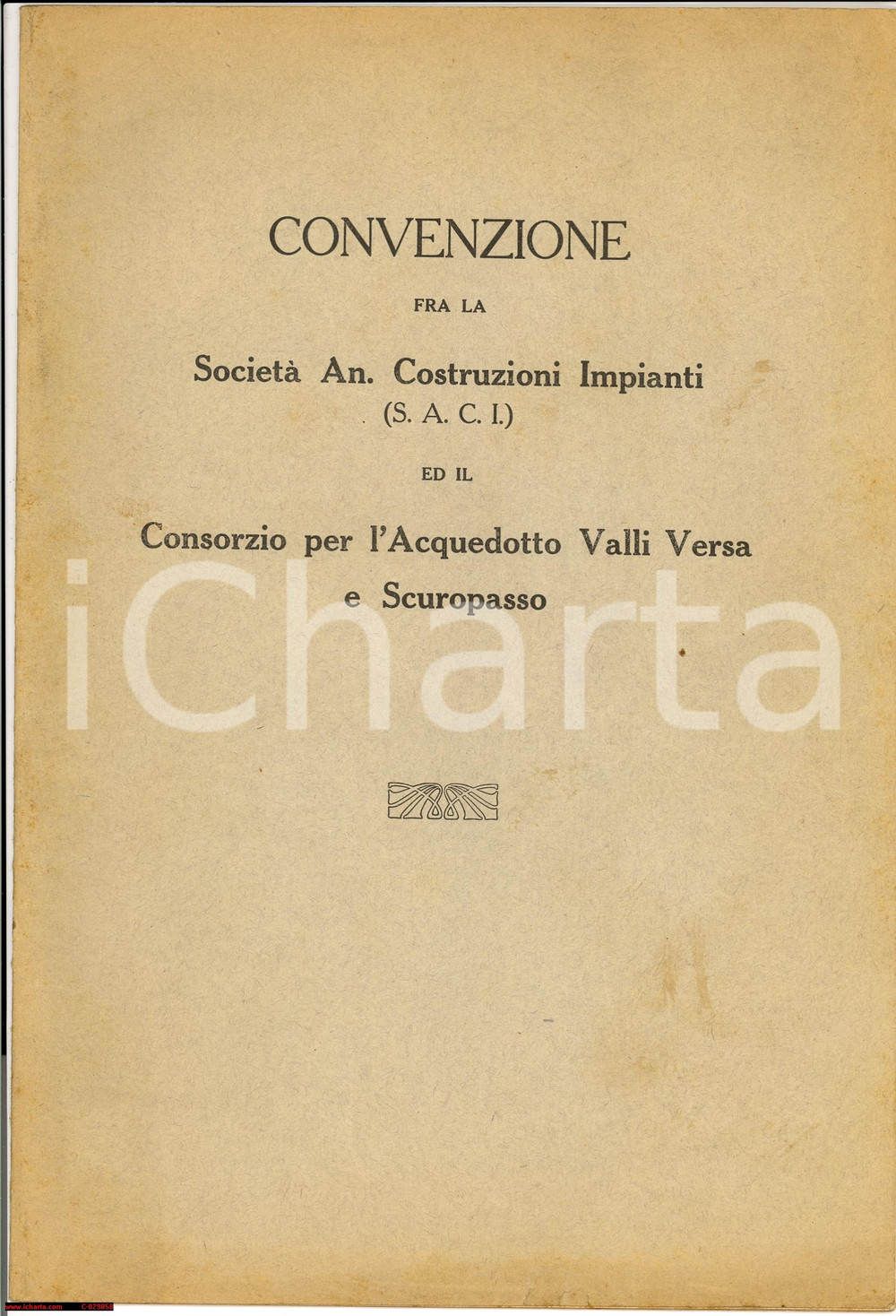 Documento originale, autentico 1932 PAVIA Convenzione SACI e Consorzio Acquedotto SCUROPASSO 1