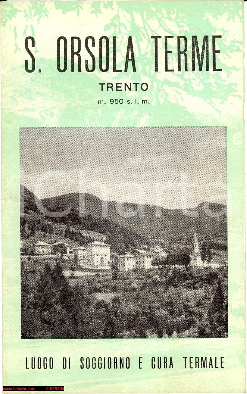 Materiale pubblicitario d’epoca 1950 ca SANT ORSOLA TERME TN Pieghevole pubblicitario illustrato 1