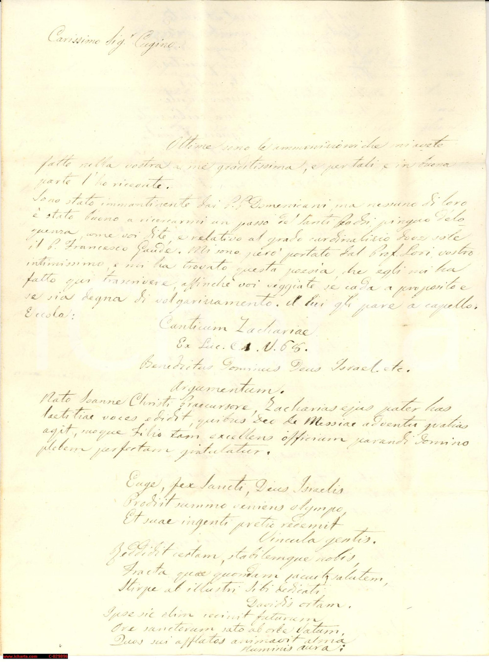Manoscritto, lettera originale 1855 SAN SEVERINO MC Ode per nomina Francesco GAUDE cardinale Achille PAOLINI 1