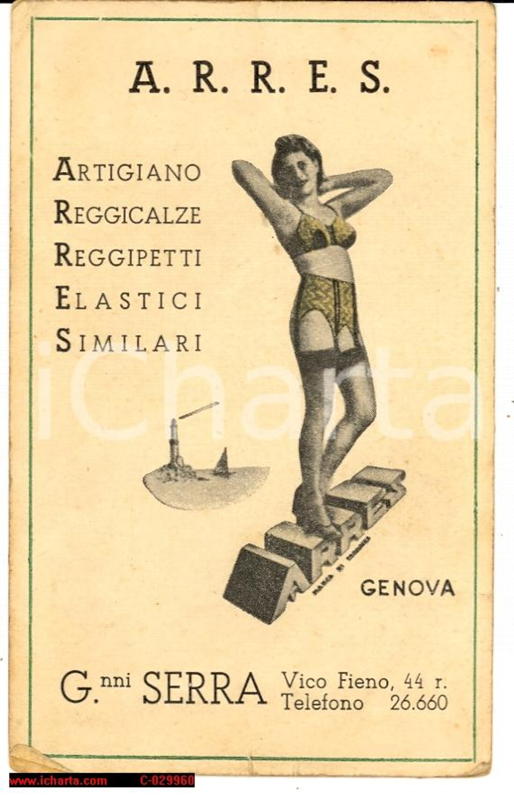 Materiale pubblicitario d’epoca Genova anni  40  ARRES Reclame Reggicalze 1