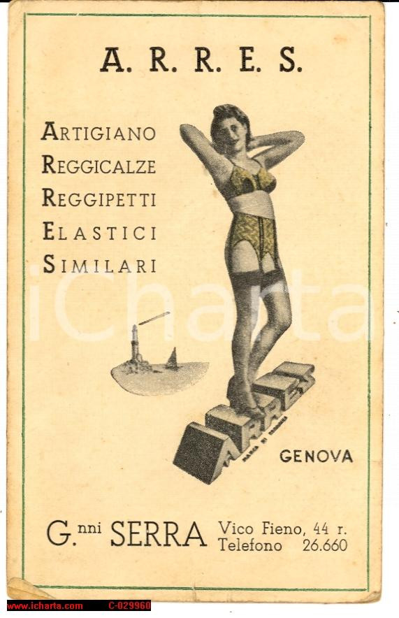 Materiale pubblicitario d’epoca Genova anni  40  ARRES Reclame Reggicalze Biglietto da visita 1