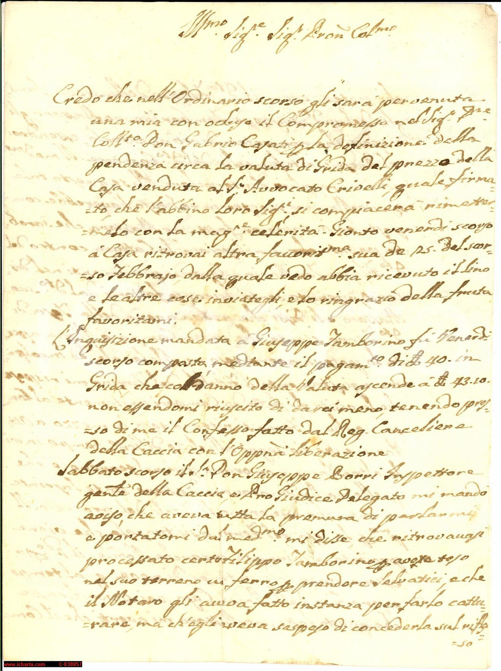 Manoscritto, lettera originale 1757 MILANO Filippo TAMBORINI caccia abusiva con tagliole nella vigna  Lettera 1