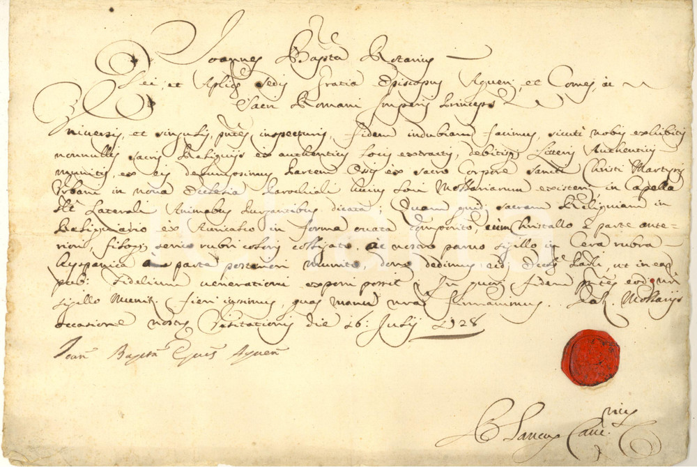 Documento originale, autentico 1728 CASSINE Convento S. Francesco  Mons. ROERO Autenticità ossa S. URBANO 1