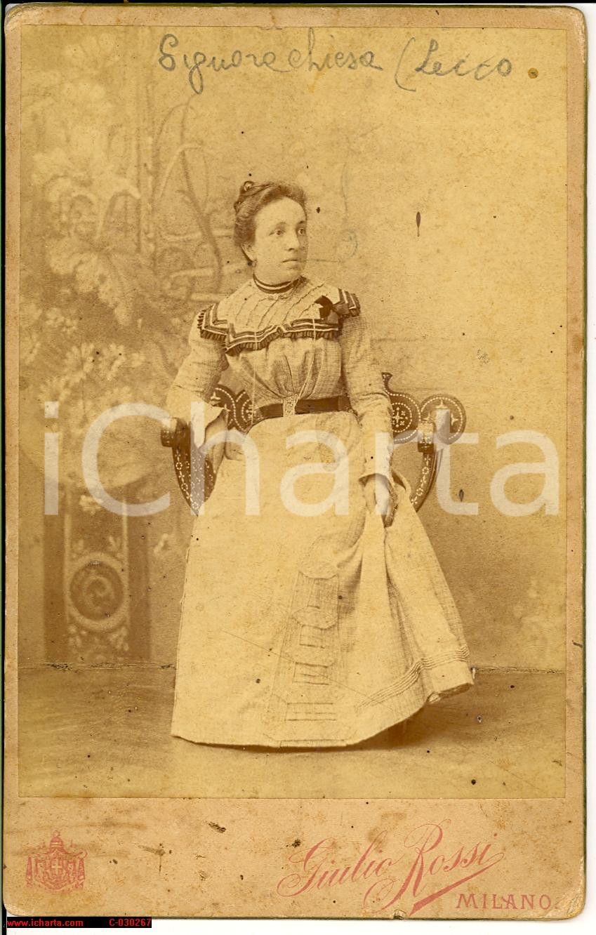 Fotografia d epoca originale 1890 LECCO Ritratto Domenica CHIESA con pipa Fotografo GIULIO ROSSI 1