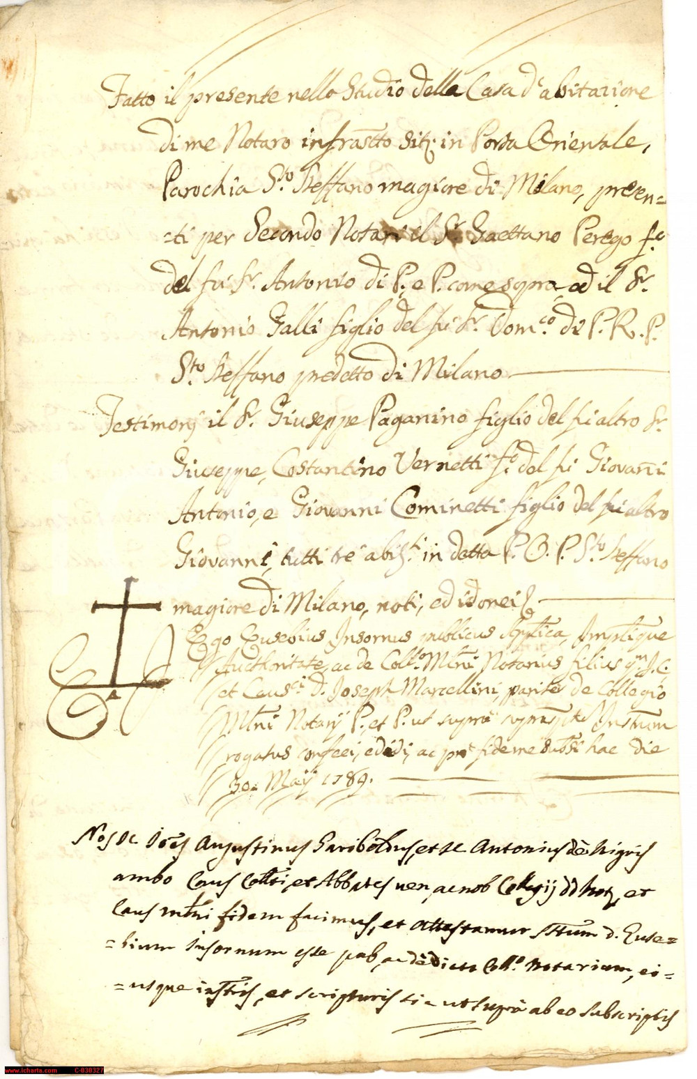 Documento originale, autentico 1789 MILANO Crediti Gaetano MALDONATI su Luigi COSTA 1