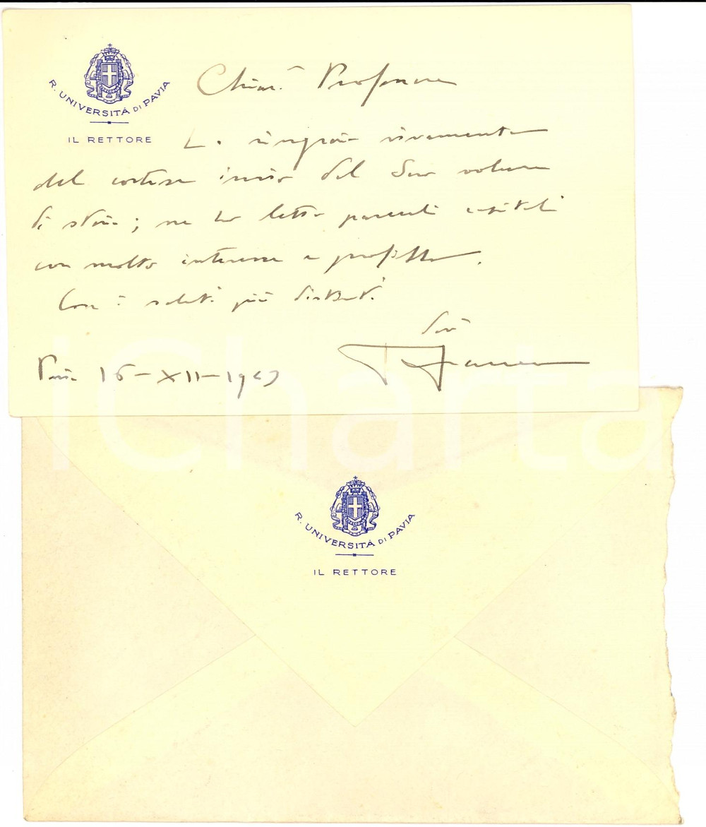 Autografo originale 1947 UniversitÃ  PAVIA Biglietto rettore Plinio FRACCARO 1
