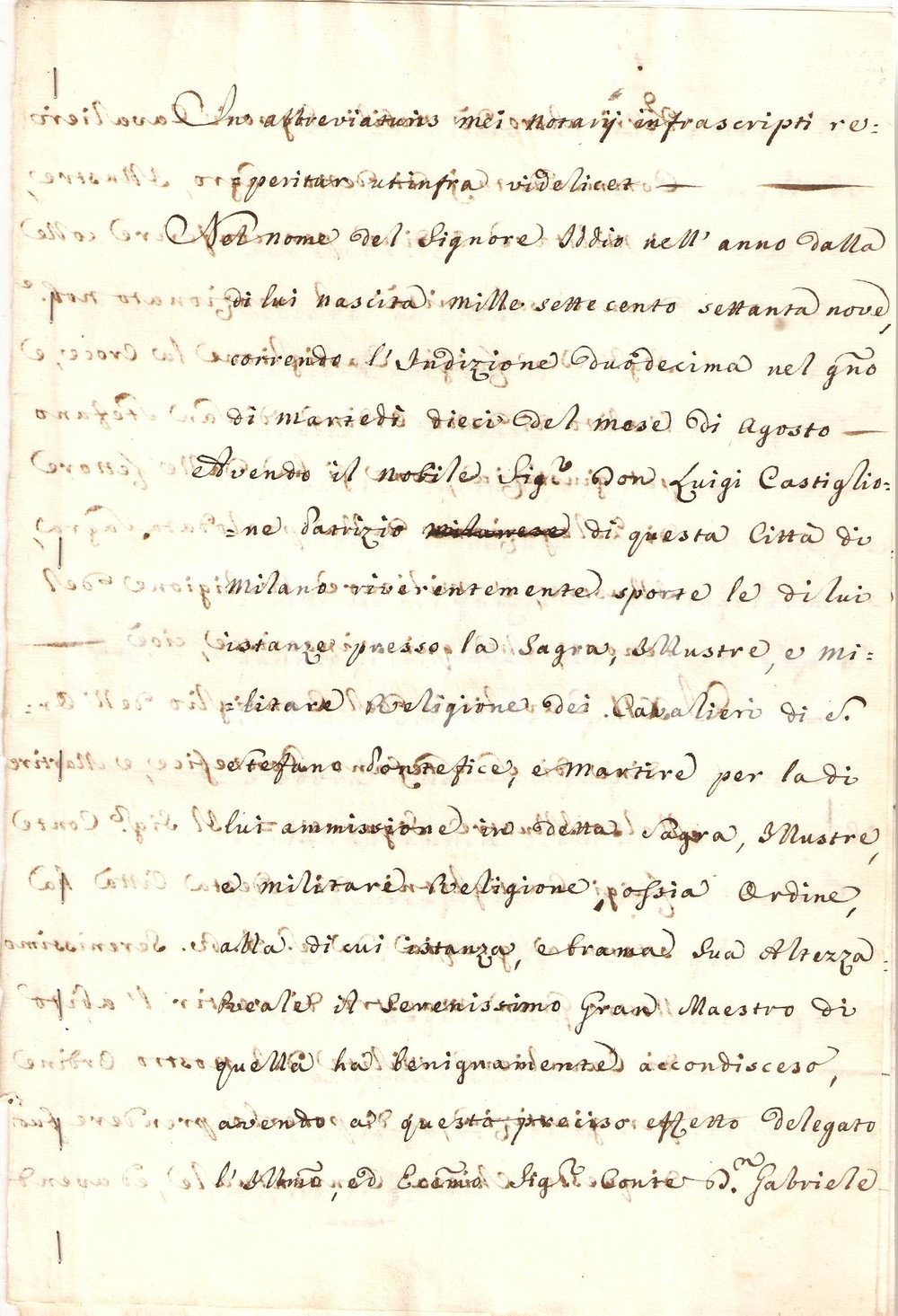 Documento originale, autentico 1779 MILANO Ordine SANTO STEFANO a conte CASTIGLIONI 1