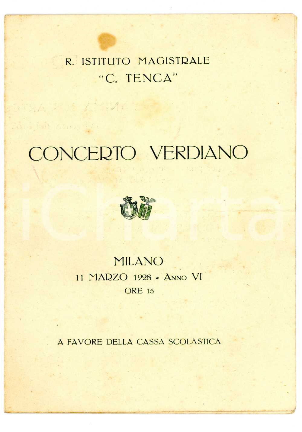 Materiale pubblicitario d’epoca 1928 MILANO Istituto magistrale TENCA Concerto verdiano - prof. Giovanni TECCHIO 1