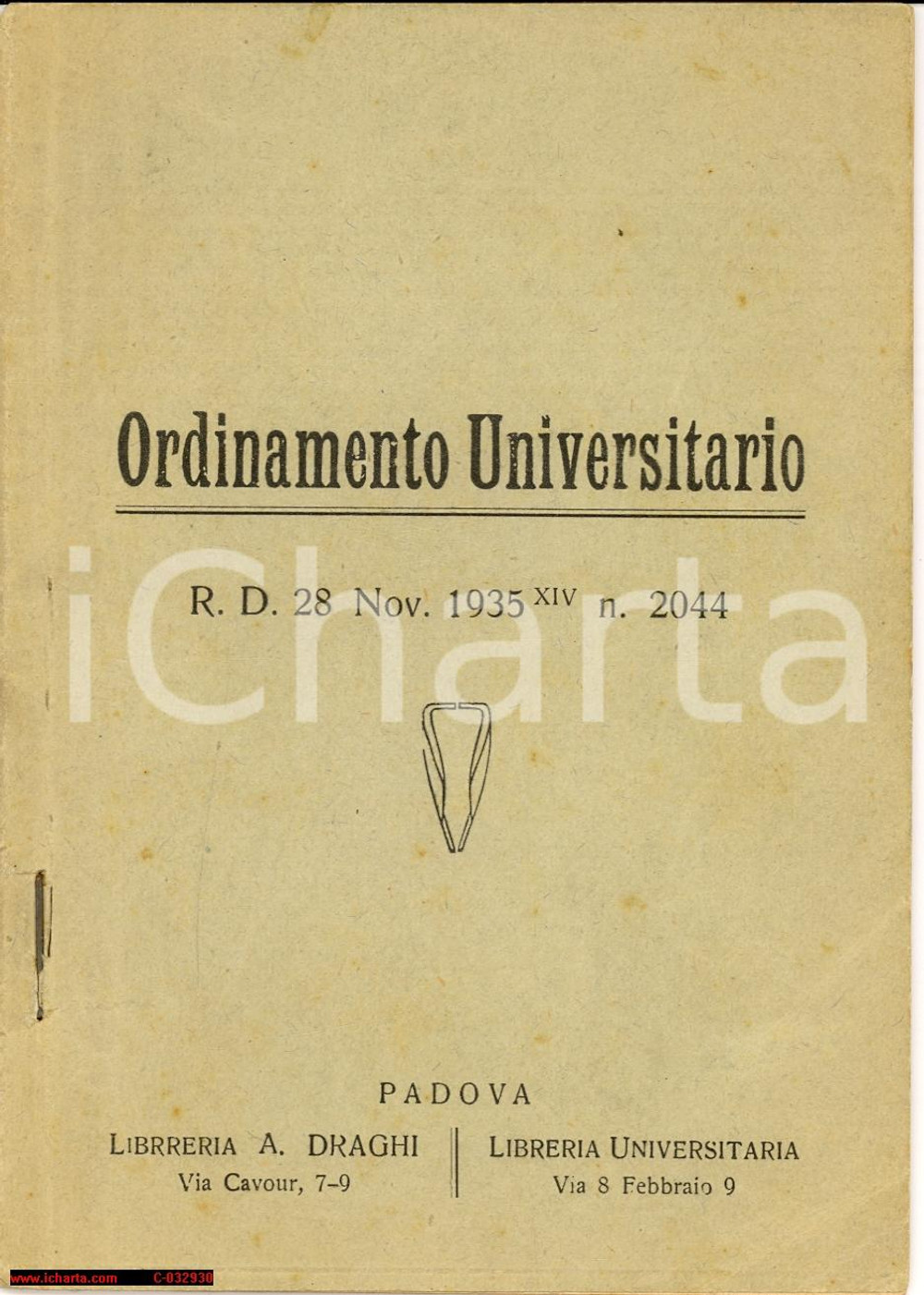 Oggetto da collezione cartaceo 1935 Regio Decreto ORDINAMENTO UNIVERSITARIO 1