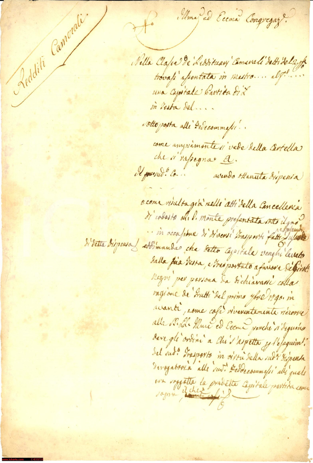 Manoscritto, lettera originale 1790 LODI Negri chiede redditi Congregazione CaritÃ  1