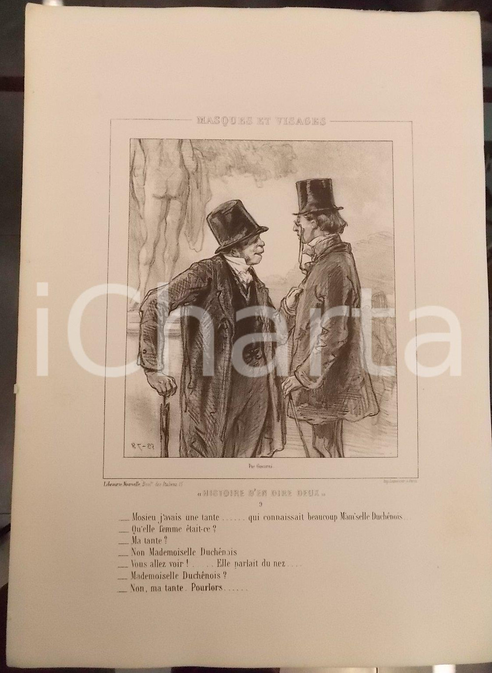 Stampa, bozzetto originale 1853 Paul GAVARNI Masques et visages - Histoire d'en dire deux Tav. 9 1